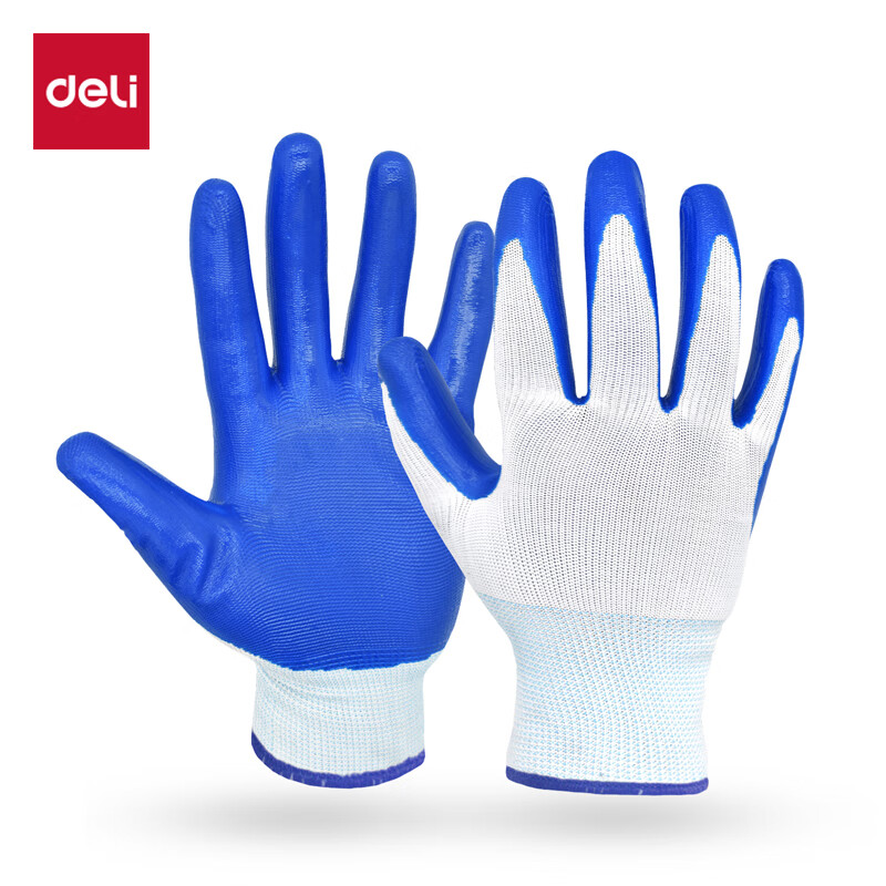得力（deli） LQ626 浸胶手套 均码 12双/包 （单位：包）  蓝色
