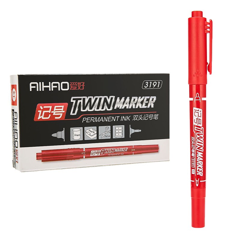 爱好 3191 小双头记号笔 12支/盒 （单位：盒）  红色