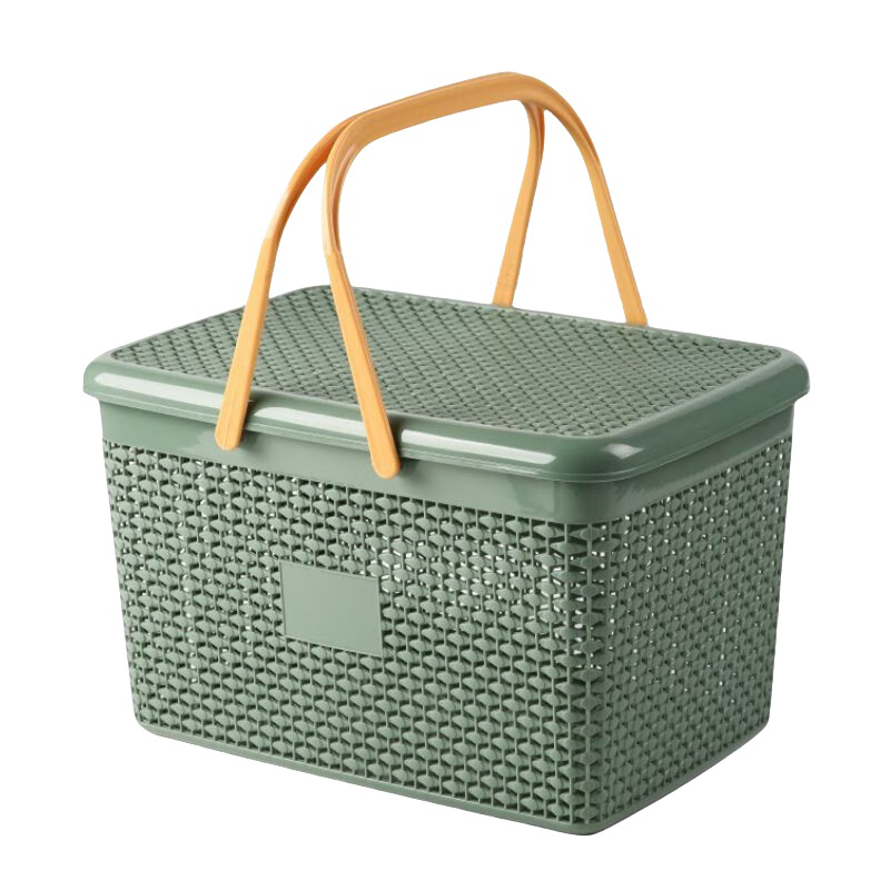 聚时 置物款+盖 手提收纳篮 大号 （单位：个）  豆青绿