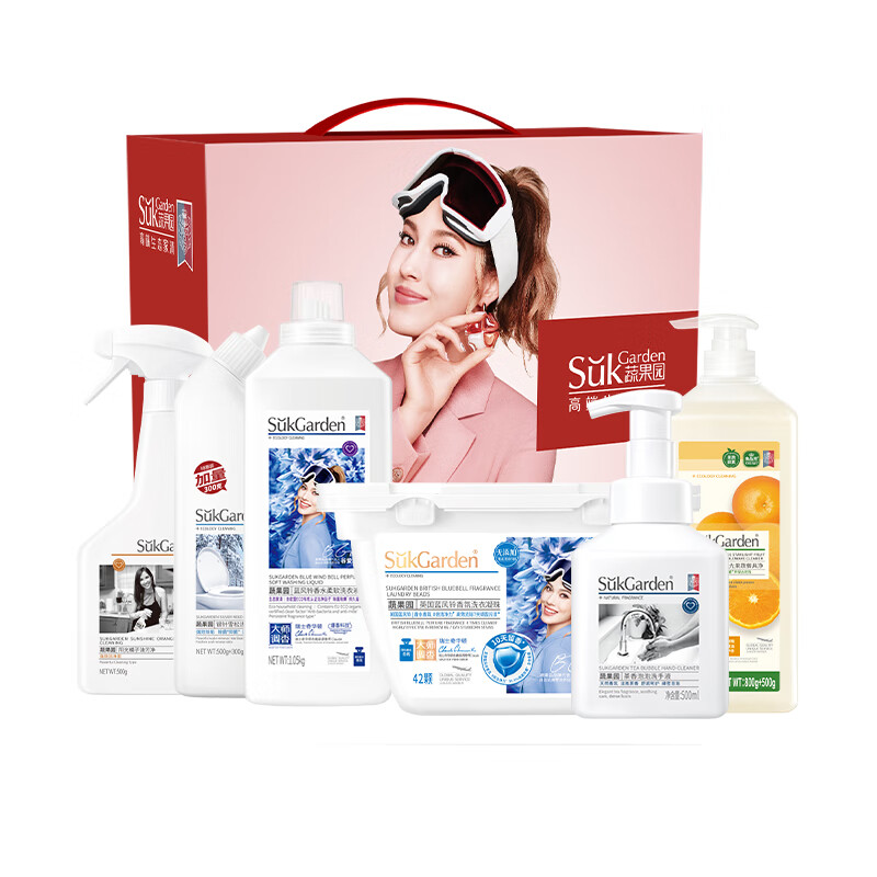 蔬果园 SGY2511 高端家清六件套  （单位：套） 洗衣液1.05kg+洗衣凝珠8g*42颗+油污净500g+餐具净1.3kg+洁厕剂800g+洗手液500ml