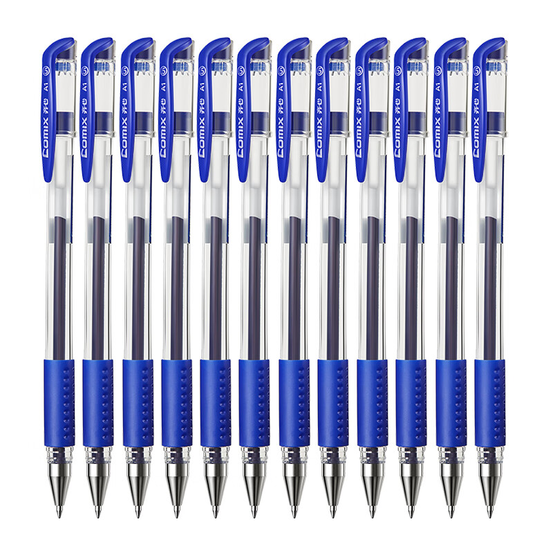 齐心（Comix） A1 软护手拔帽中性笔 子弹头 0.5mm 12支/盒 （单位：盒） 新老包装随机 蓝色