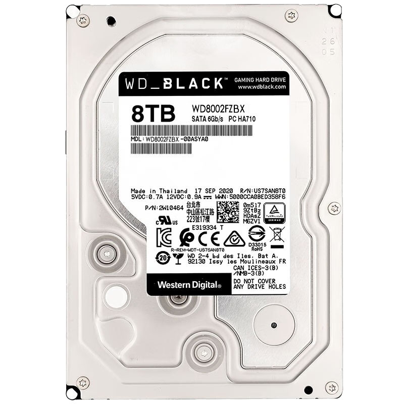 西部数据（WD） WD8002FZBX 台式游戏机械硬盘 黑盘 3.5英寸 8TB （单位：个）  