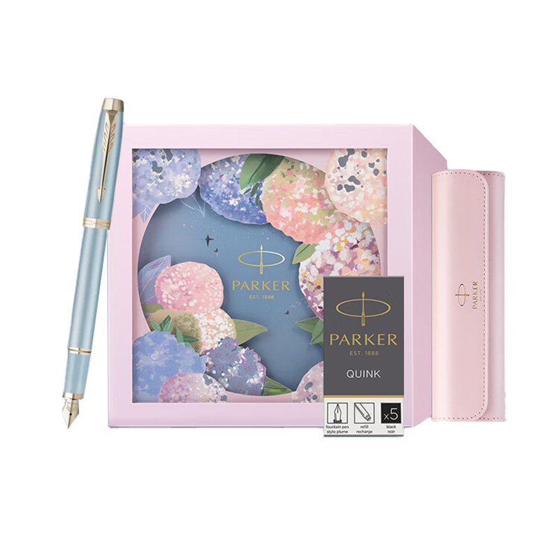 派克 IM系列 蓝色精灵金夹墨水笔 绣球花艺礼盒 F尖 （单位：盒）  