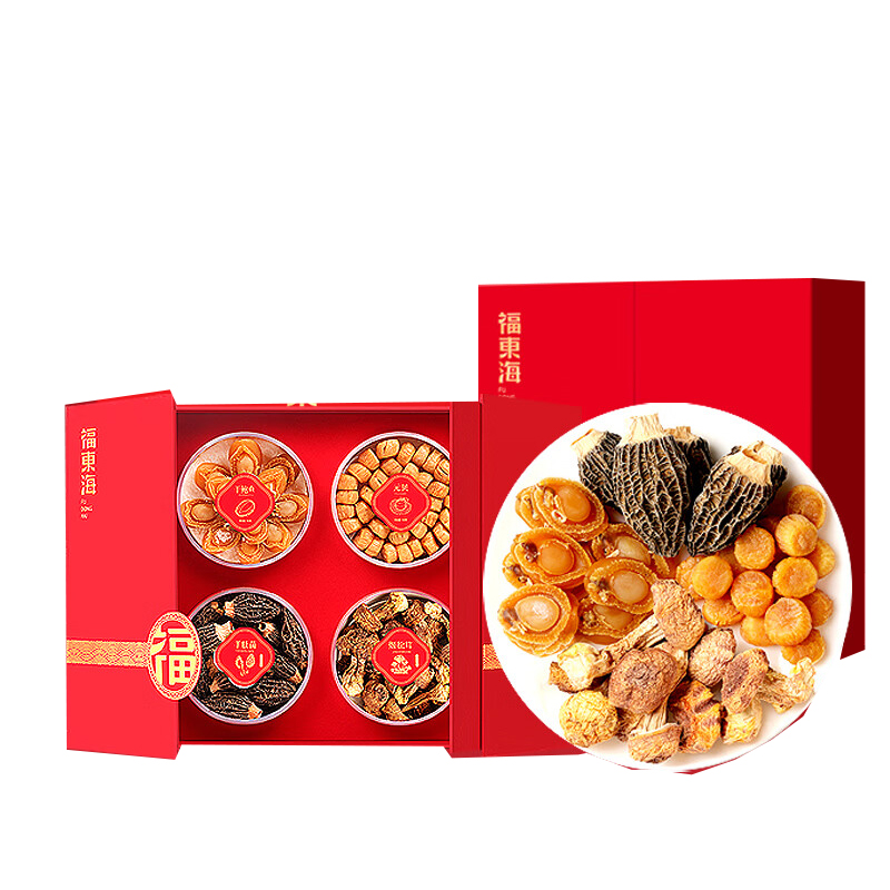 福东海 四喜福礼 元贝鲍鱼羊肚菌姬松茸 275克 （单位：盒） 鲍鱼100克+元贝100克+羊肚菌25克+姬松茸50克 
