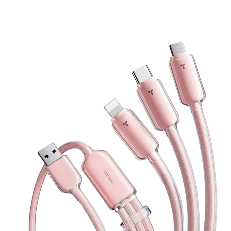 图拉斯 小冰线系列 三合一数据线 1.68米 5V/3A （单位：条） Lightning+Type-C+Micro 冰莓粉