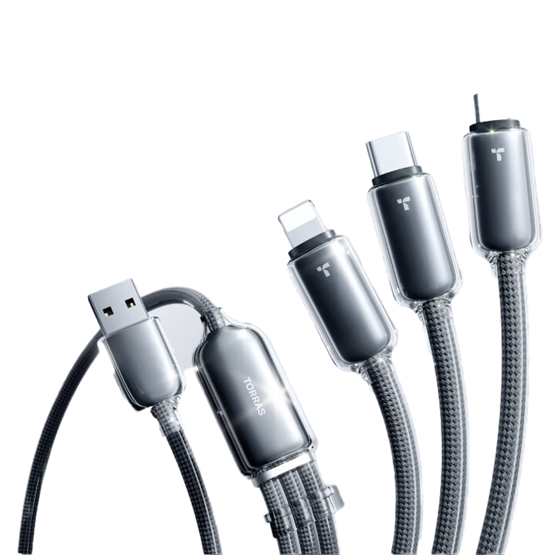 图拉斯 小冰线系列 三合一数据线 1.68米 5V/3A （单位：条） Lightning+Type-C+Micro 冰透灰