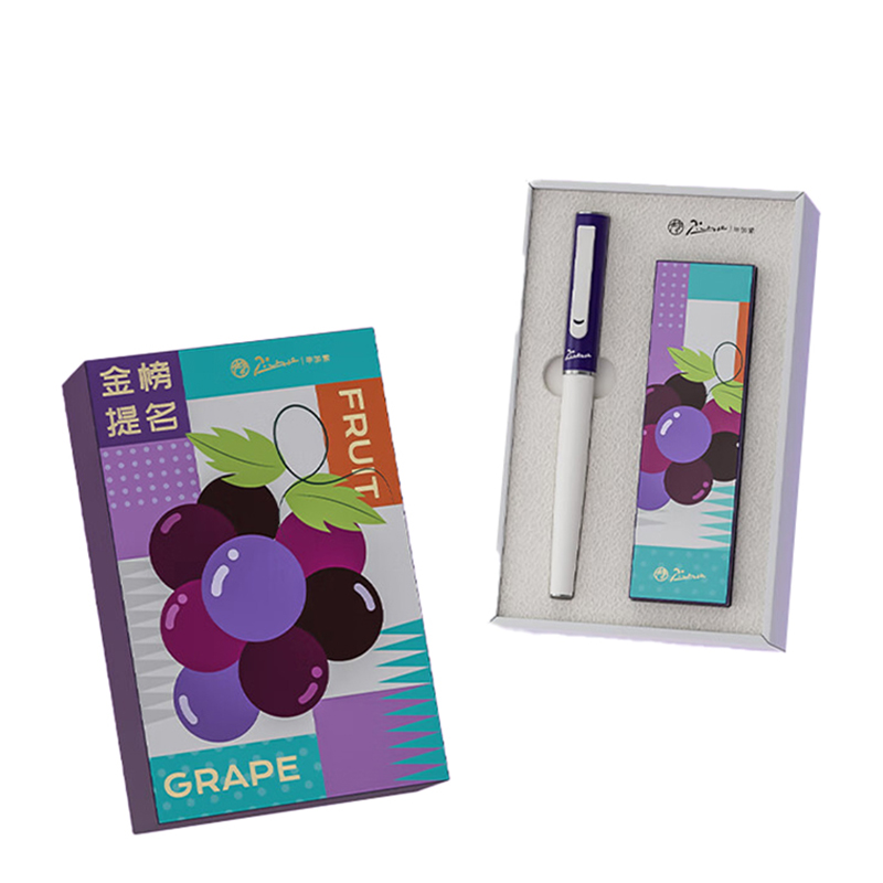 毕加索（pimio） 621 水果物语系列钢笔礼盒 金榜题名 SEF尖钢笔+墨囊*6+贴纸 （单位：盒）  葡萄紫