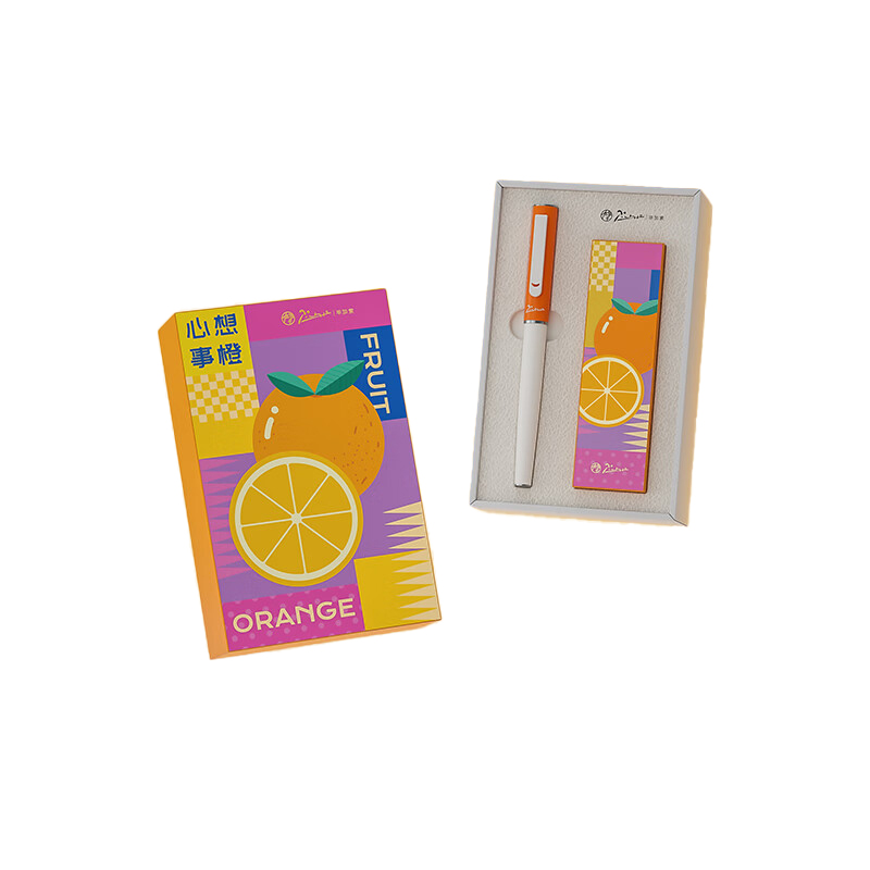 毕加索（pimio） 621 水果物语系列钢笔礼盒 心想事橙 SEF尖钢笔+墨囊*6+贴纸 （单位：盒）  阳光橙