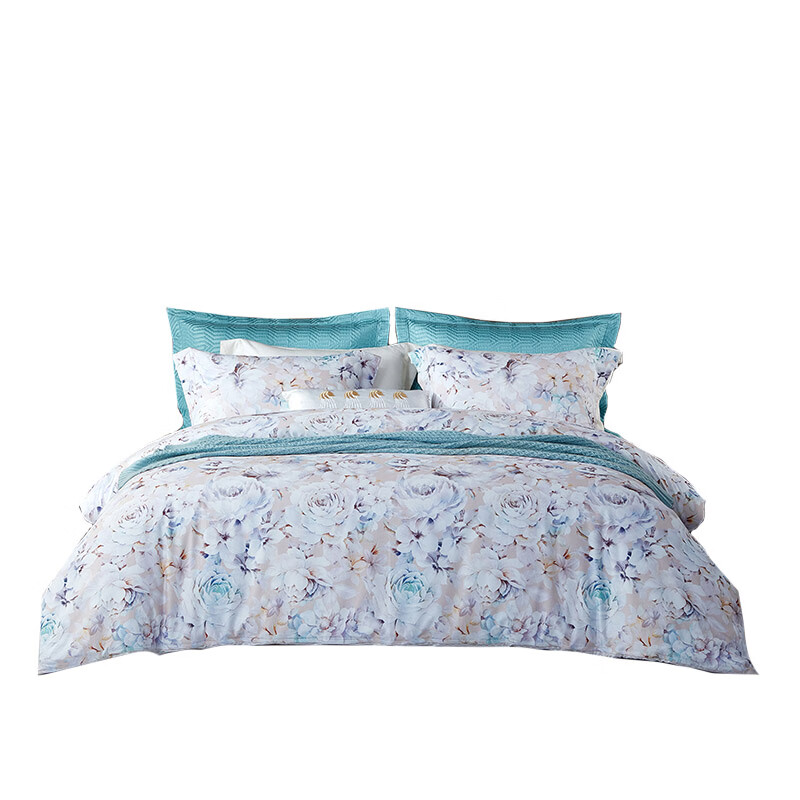 梦洁家纺 1010189081 纯棉磨毛印花四件套 倾心花絮 被套200*230cm+床单245*245cm+枕套50*70cm*2 （单位：套）  