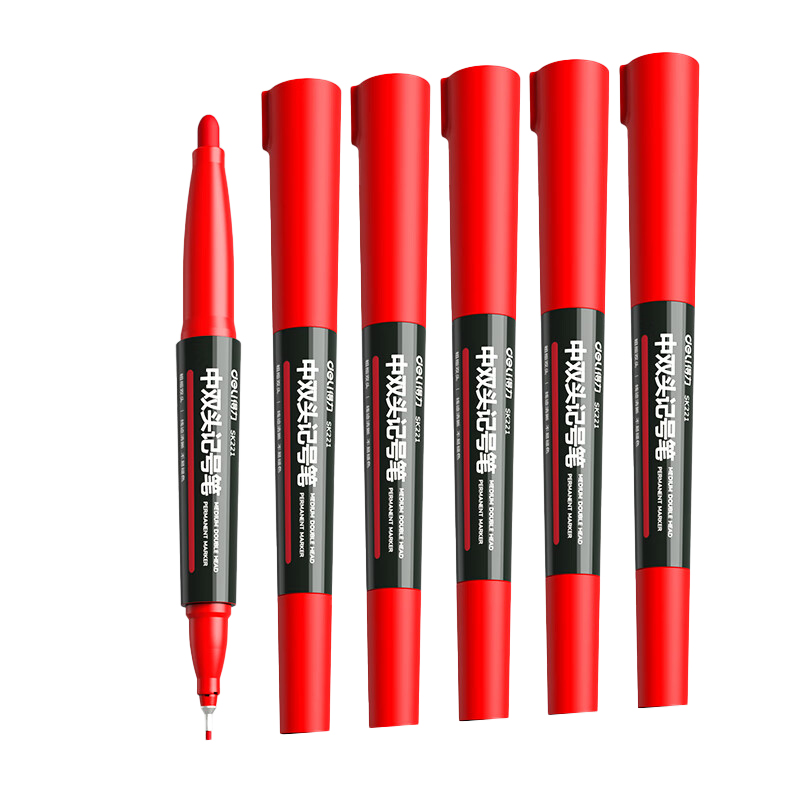得力 SK221 中双头记号笔 10支/盒 （单位：盒） 红色