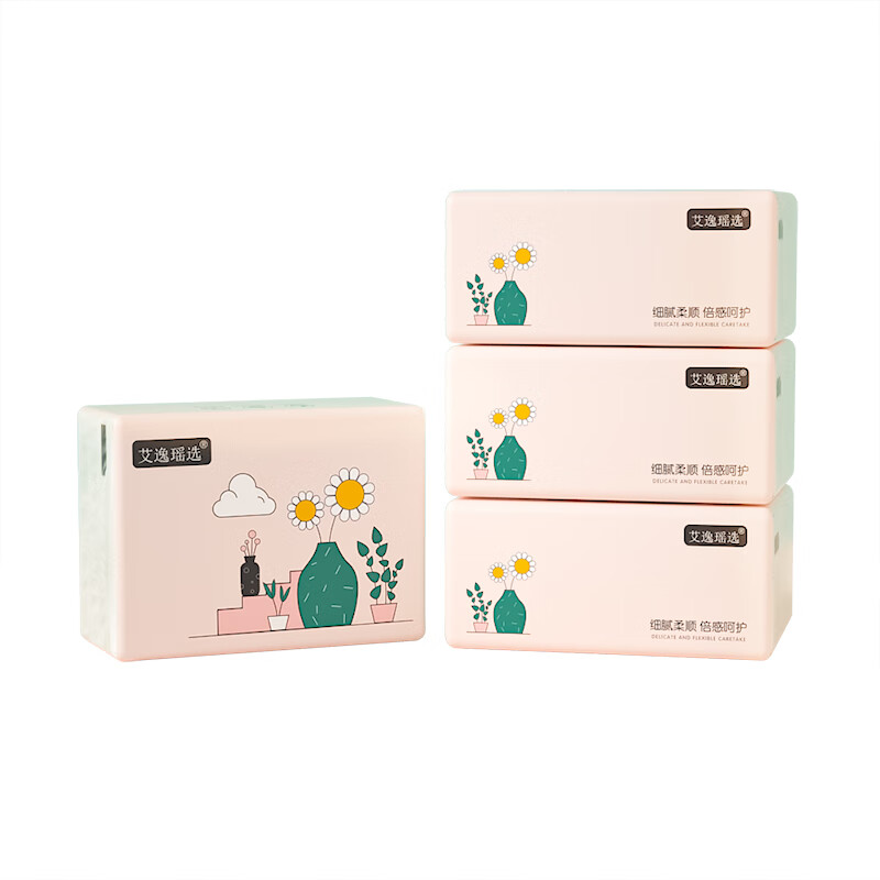 艾逸瑶选 AYYX008-4 原生木浆粉色生活软纸抽 170mm*120mm(4层) 200张/包 4包/提 （单位：提）  