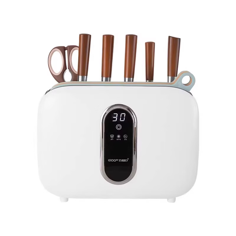 巧媳妇 K-1378-10 智能除菌分类刀具十件套 砍骨刀+切片刀+厨师刀+水果刀+厨房剪++生食菜板+熟食菜板+水果菜板+杀菌刀座+磨刀棒 （单位：套）  白色