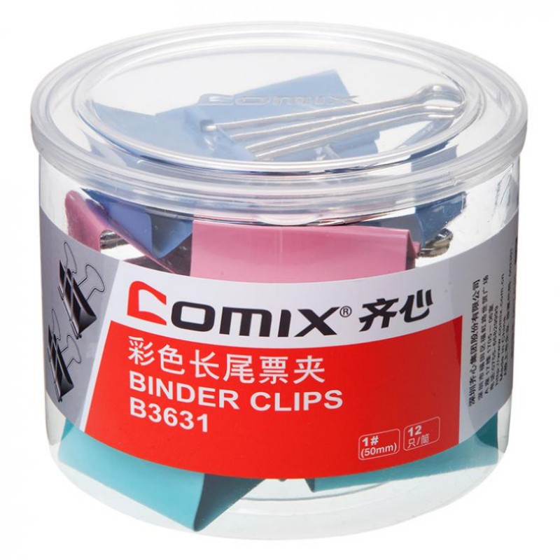 齐心 B3631 彩色易分类长尾票夹 1# 50mm 12只/筒 （单位：盒）