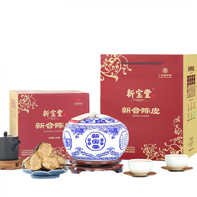 新宝堂 15年 新会陈皮 青花瓷丰泽瓶 100克 （单位：盒）  