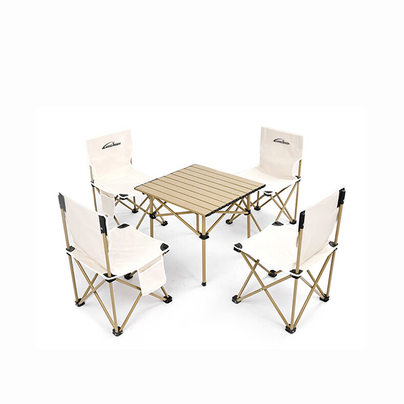 沃特曼 75443 户外折叠桌椅套装5件套 方桌50*50*50cm*1张+椅子35*35*60cm*4把 （单位：套）  米白色