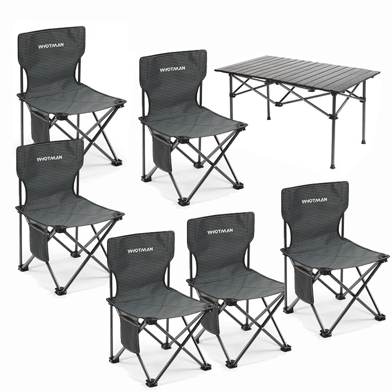 沃特曼 75504 户外折叠桌椅七件套 长桌95*55*50cm*1张+椅子36*36*60cm*6把 （单位：套）  墨绿纹