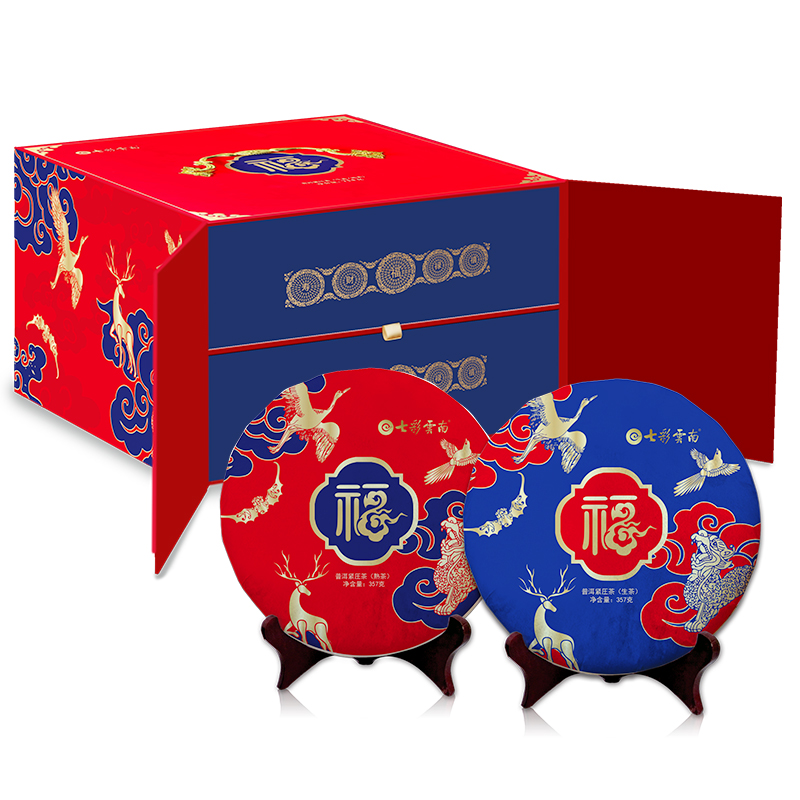 七彩云南 福礼 生熟普洱组合茶叶礼盒 714g （单位：盒）  