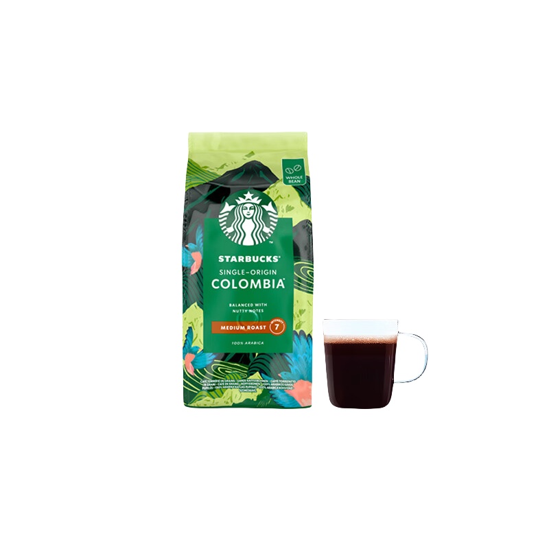星巴克（Starbucks） 哥伦比亚 精品烘焙咖啡豆 中烘黑咖啡 200g （单位：袋）  