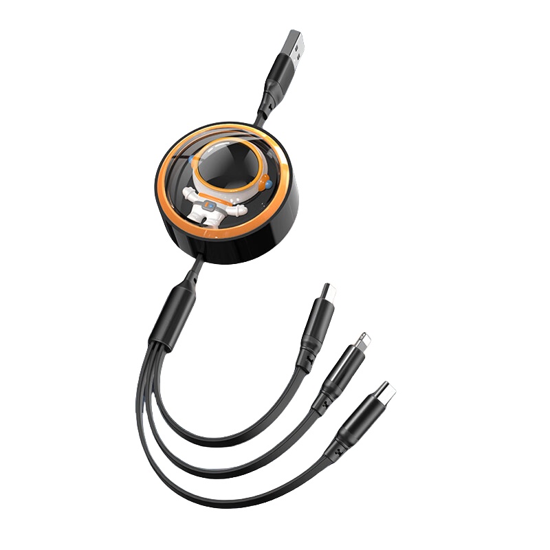 现代(HYUNDAI) YH-NB001 宇航员伸缩一拖三数据线 100W （单位：根）  黑色