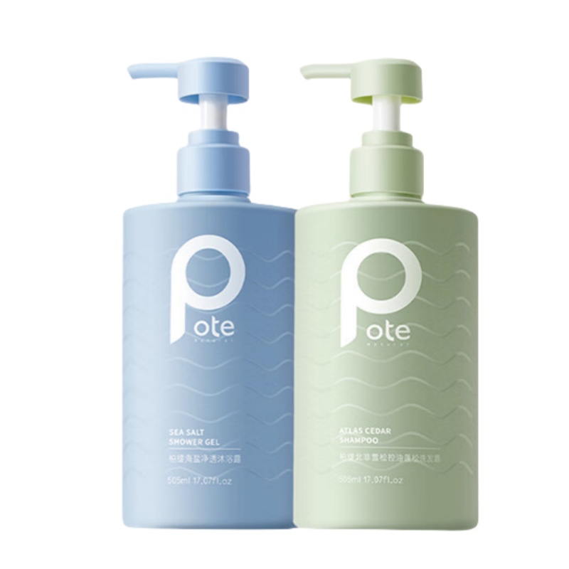 柏缇（POTE） 海盐净透+北非雪松 除螨控油洗沐套装 500ml*2+浴球*1 （单位：套）  