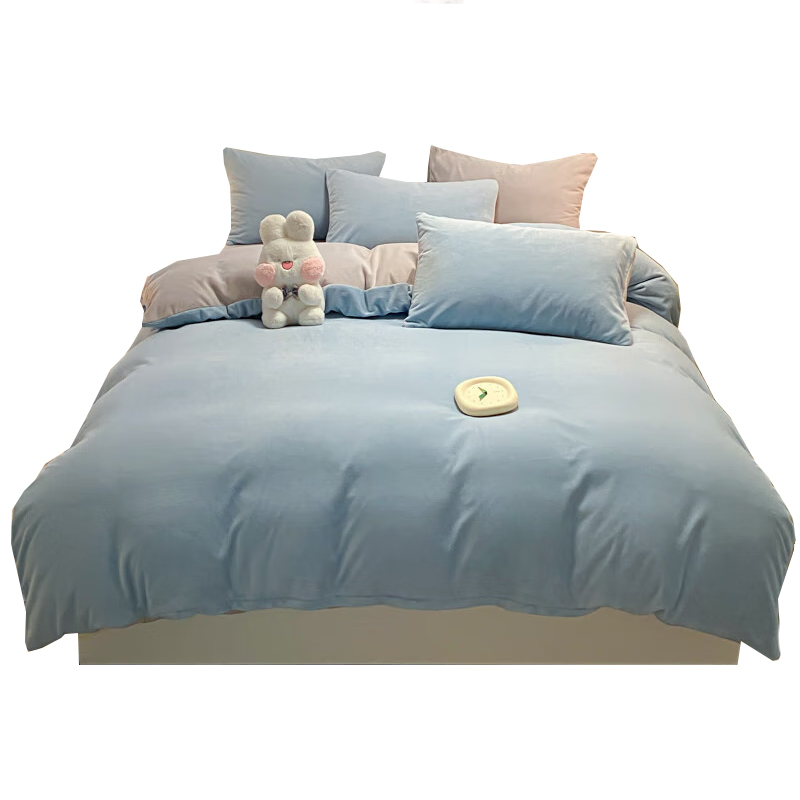 浪莎 LSMM006 牛奶绒四件套 被套200*230cm/床单230*250cm/枕套48*74cm*2 （单位：套）  天蓝