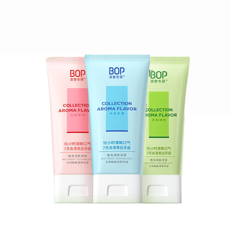 波普专研（bop） 白桃啵啵+凤梨绿妍+冰蓝生椰 香氛清新牙膏 75g+75g+75g （单位：组）  