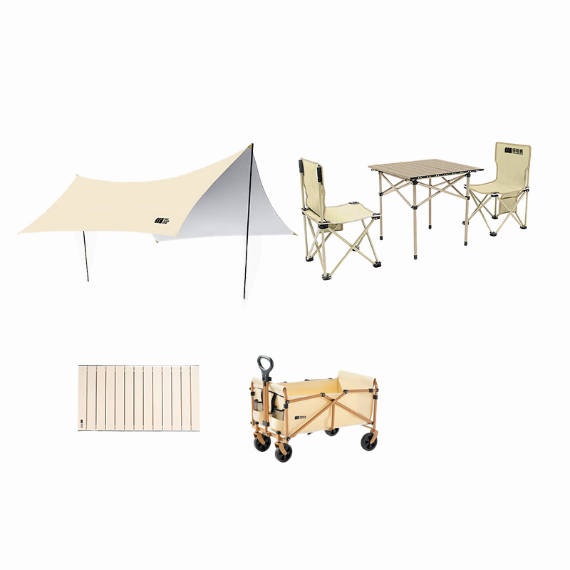 探险者（TAN XIAN ZHE） TXZ-SRGTM001+TXZSRGZDZ001+TXZSRGZDY001+TXZ-SRGYDC001 山如故系列户外组合 天幕加一桌两椅加营地车带桌板 （单位：套） 天幕328*298*188cm/桌52*50*52cm/椅39*39*63-33cm/车72*46*66-93cm/板72*53.5cm 嫩黄