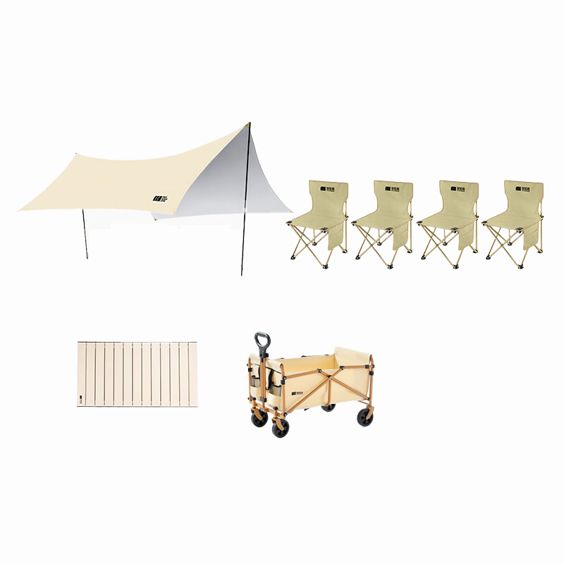 探险者（TAN XIAN ZHE） TXZ-SRGTM001+TXZ-SRGYDC001+TXZ-SRGZDY001 山如故系列户外组合 天幕加营地车带桌板加四椅 （单位：套） 天幕328*298*188cm/车72*46*66-93cm/板72*53.5cm/椅39*39*63-33cm 嫩黄