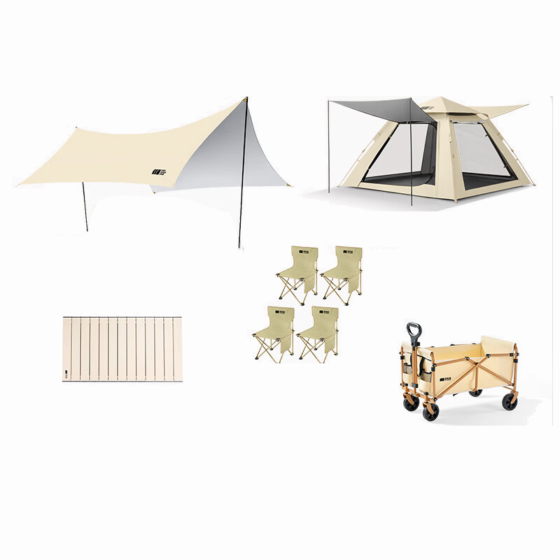 探险者（TAN XIAN ZHE） TXZ-SRGTM001+TXZ-SRGTM001+TXZ-SRGZDY001+TXZ-SRGYDC001 山如故系列户外组合 天幕加帐篷加四椅加营地车带桌板 （单位：套） 帐篷208*208*138cm/天幕328*298*188cm椅39*39*63-33cm/车72*46*66-93cm/板72*53.5cm 嫩黄