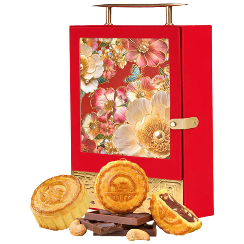 集味轩 繁花映月 月饼礼盒 480g （单位：盒） 拿酥匠心缤纷果仁坚果饼60g*2+拿酥龙井碧根果坚果饼60g*2+拿酥金桔柠檬夏果坚果饼60g*2+拿酥粒粒红豆核桃坚果饼60g*2