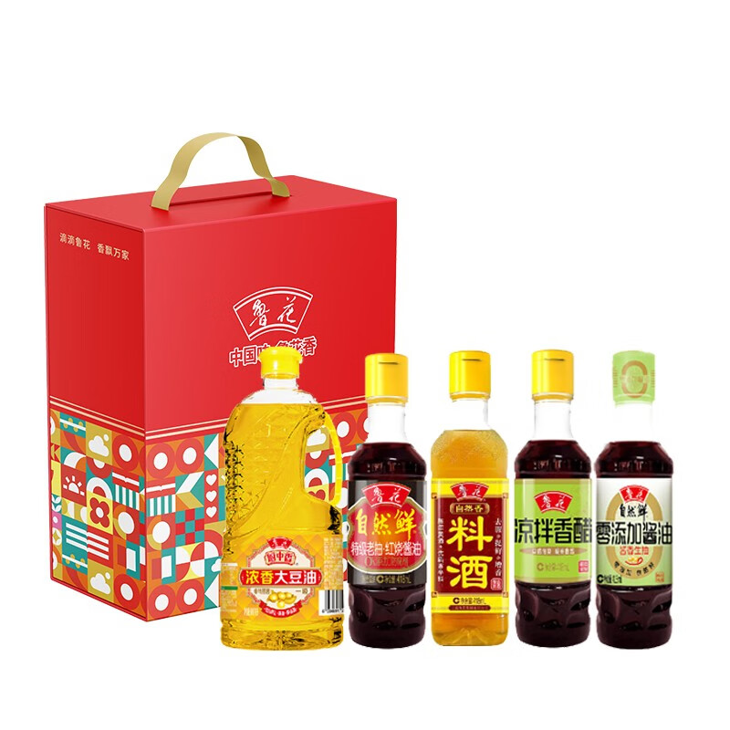 鲁花 吉祥如意 礼盒A 红烧酱油418ml/料酒418ml/香醋418ml/酱油418ml/大豆油900ML （单位：盒）