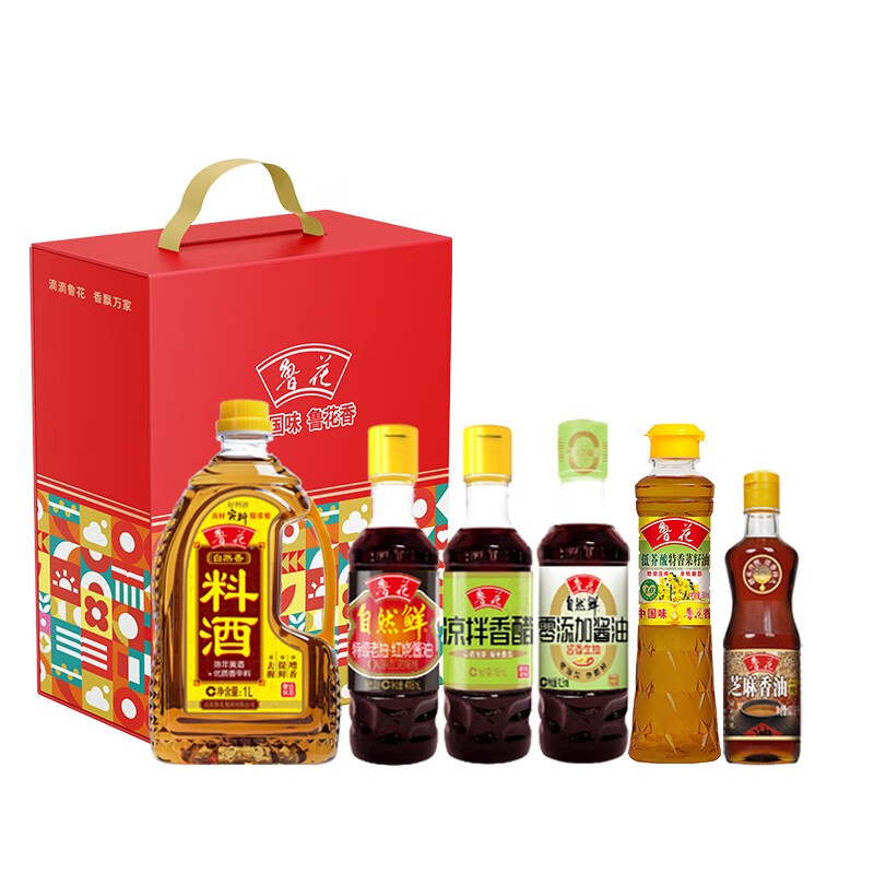 鲁花 礼盒B 吉祥如意 菜籽油380ml/芝麻香油100ml/红烧酱油418ml/酱油418ml/香醋418ml/料酒1L （单位：盒）
