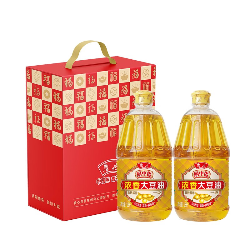 鲁花 礼盒A 浓韵尊品 浓香大豆油1.8L*2 （单位：盒）