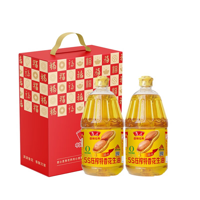 鲁花 礼盒E 浓韵尊品 香味经典5S压榨特香花生油1.8L*2 （单位：盒）