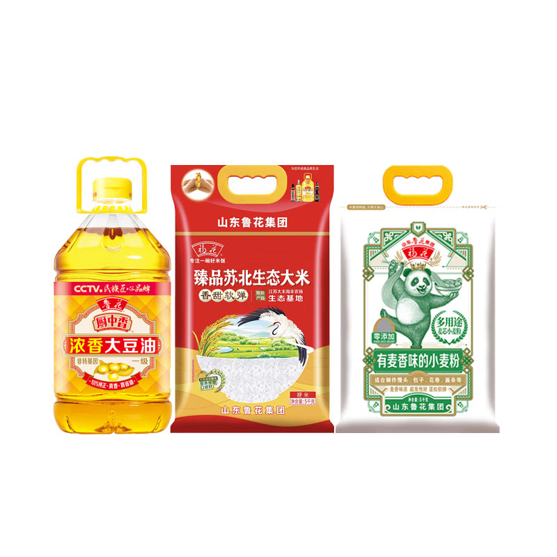 鲁花 礼盒A 和和美美 浓香大豆油5L/福花臻品苏北生态大米5KG*1/福花多用途麦芯小麦粉5KG*1 （单位：盒）