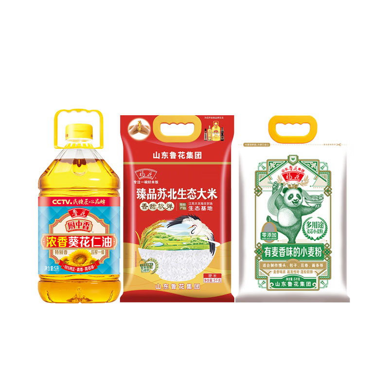 鲁花 礼盒B 和和美美 浓香葵花仁油5L/福花臻品苏北生态大米5KG*1/福花多用途麦芯小麦粉5KG*1 （单位：盒）