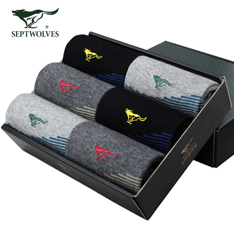 七匹狼（SEPTWOLVES） 90826 基础商务男袜 均码 6双装 （单位：盒） 混色