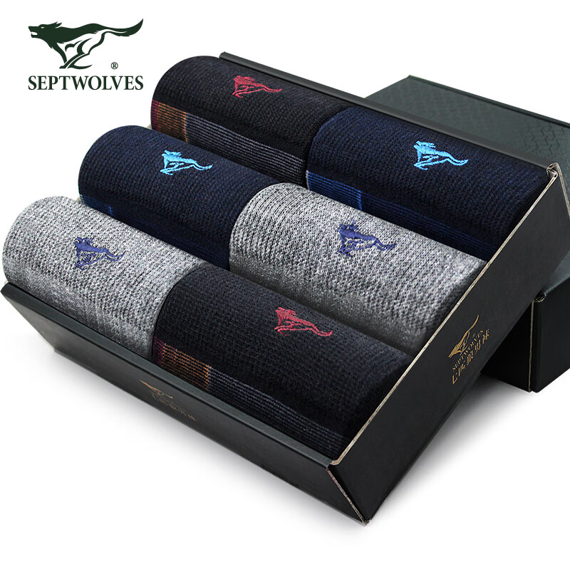 七匹狼（SEPTWOLVES） 91072 时尚休闲男袜 均码 6双装 （单位：盒） 混色