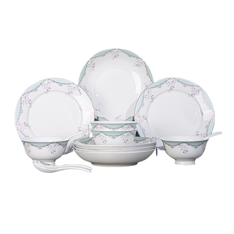 乐享 简约蓝调金边 餐具18件套 4.5英寸碗*4/8英寸深盘*4/8英寸浅盘*2/小汤勺*4/合金筷*4 （单位：套）