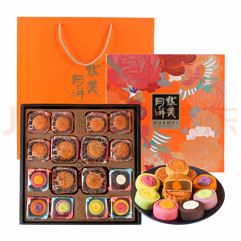 华美 花团锦簇 月饼礼盒 1020G （单位：盒） 蛋黄纯白莲蓉80g*2+荔枝味100g*2+牡丹花50g*2+红豆蓉50g*2+凤梨味50g*2+桃山紫薯60g+桃山香芋60g+桃山板栗60g+桃山抹茶60g+桃山炭烧咖啡60g+桃山和风海苔60g