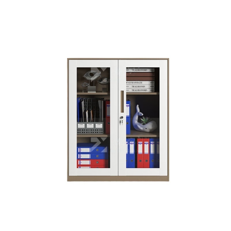 臻远 ZY-WJGC-15 对开玻璃矮柜文件柜 900*400*1090mm （单位：组） 咖白套色