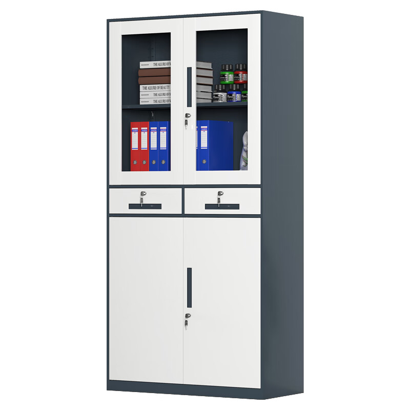 臻远 ZY-SY-32 窄边中二斗文件柜 90*40*185mm （单位：台） 灰白套色