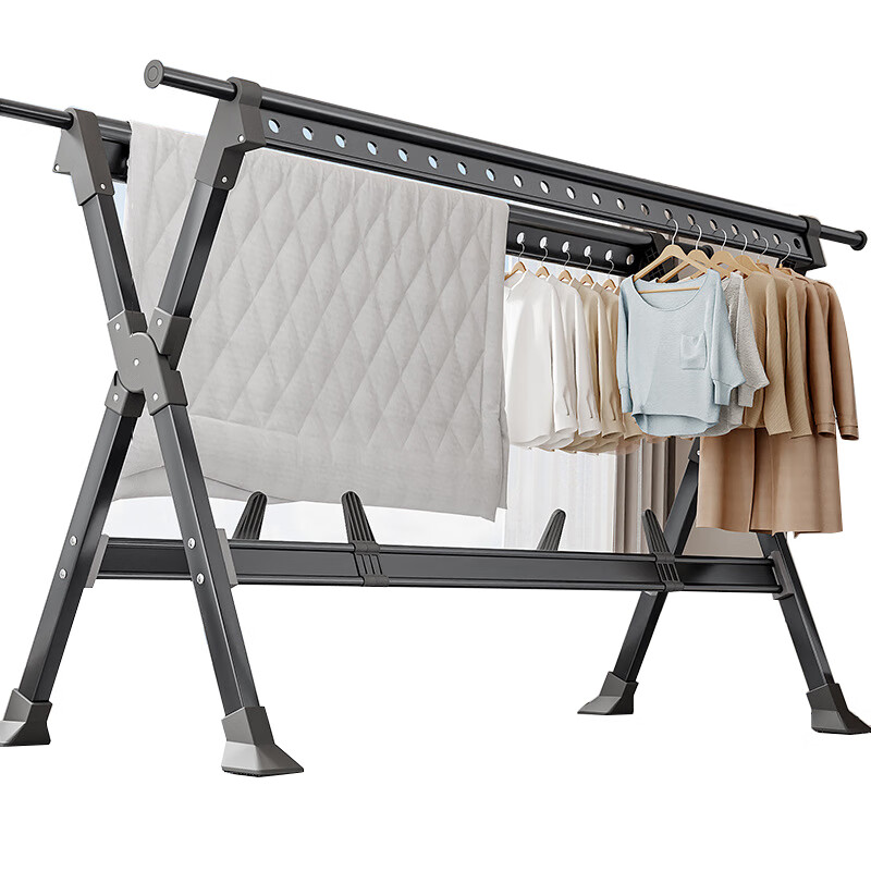 臻远 ZY5052293 铝合金折叠衣架 150-253*90*135cm （单位：个） 黑色