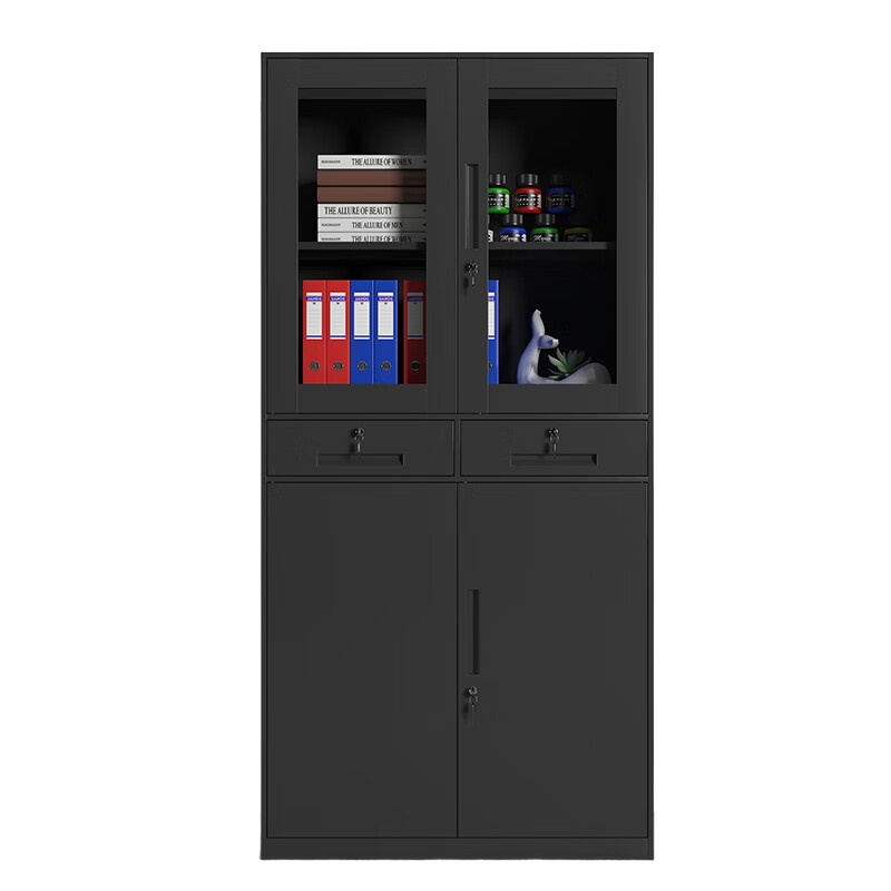 臻远 ZY5062064 钢制窄边中二斗文件柜 90*40*185cm （单位：台） 黑色