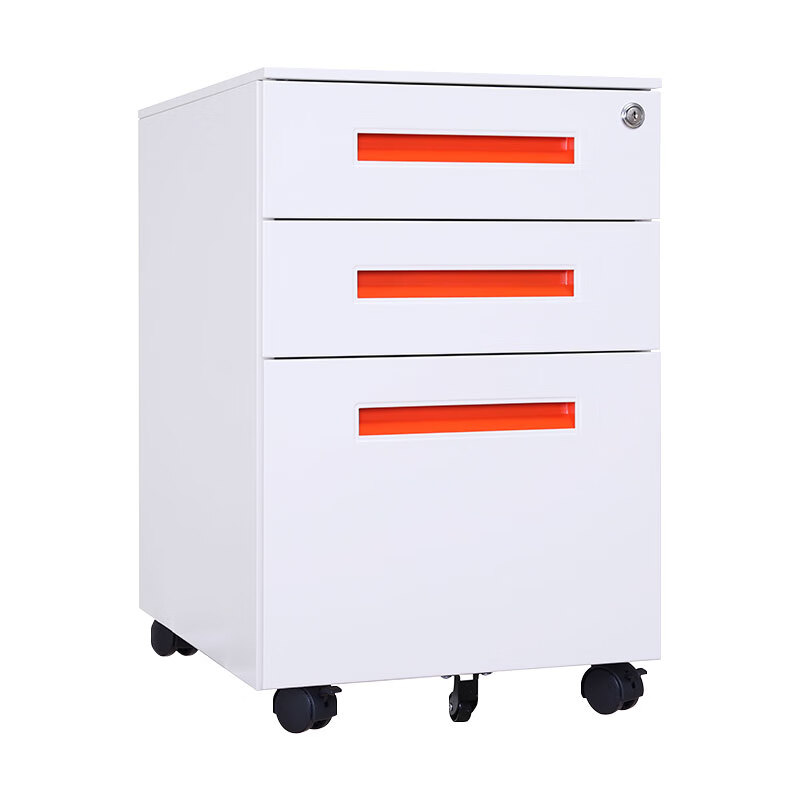 臻远 ZY5062211 钢制三抽矮柜一字扣手款 39*50*60cm （单位：台） 白色红扣手