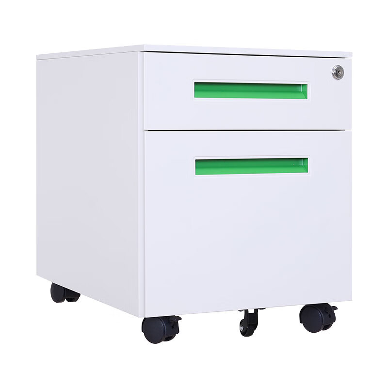 臻远 ZY5062225 钢制二抽矮柜 一字扣手款 39*52*47.9cm （单位：台） 白色绿色扣手