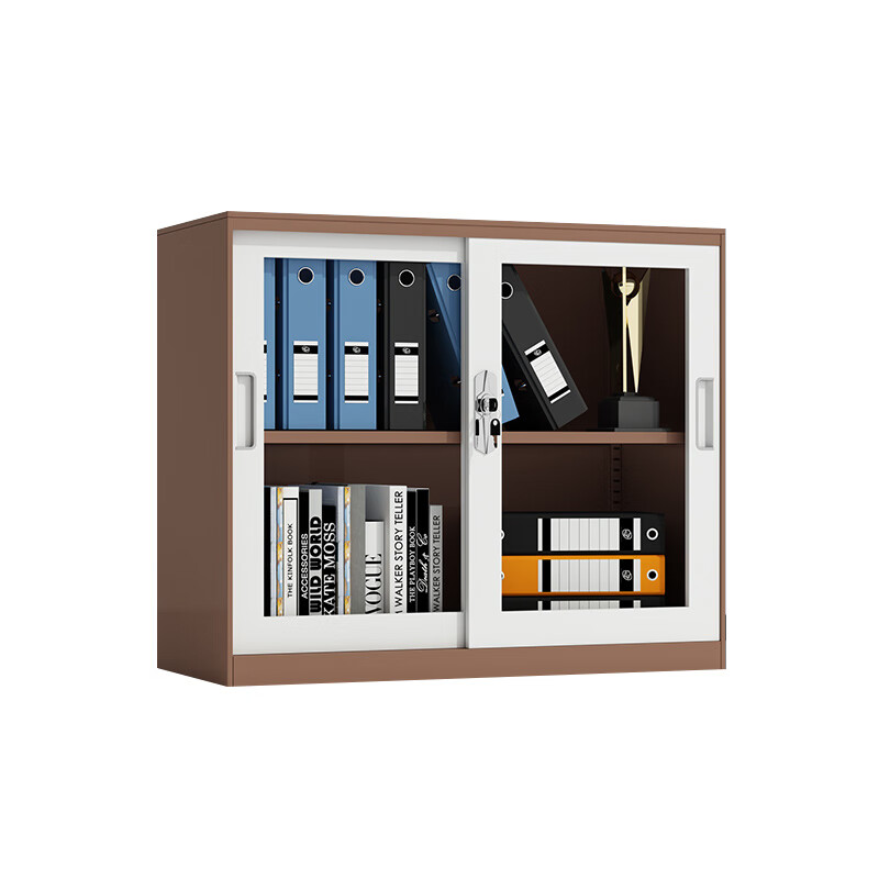 臻远 ZY5062254 钢制玻璃移门文件柜 90*40*76cm （单位：台） 咖白