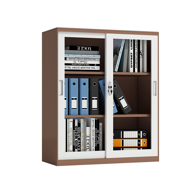 臻远 ZY5062270 钢制玻璃移门文件柜 90*40*109cm （单位：台） 咖白