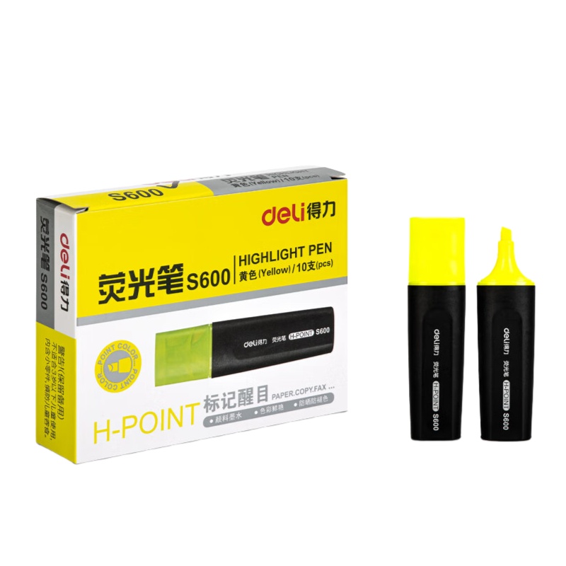 得力 S600 荧光笔 10支/盒 （单位：盒） 黄色