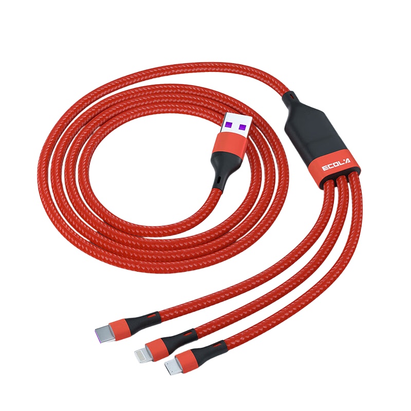 宜客莱（ECOLA） Z32 一拖三数据线 支持最大6A快充100W/66W线长1.2米 （单位：根） 红色